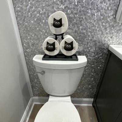 Yousheng 2/3 st Rolig Toalettpappershållare Mångsidig Placering Kreativ Kattformad Fristående Toalettpappershållare Badrumstillbehör