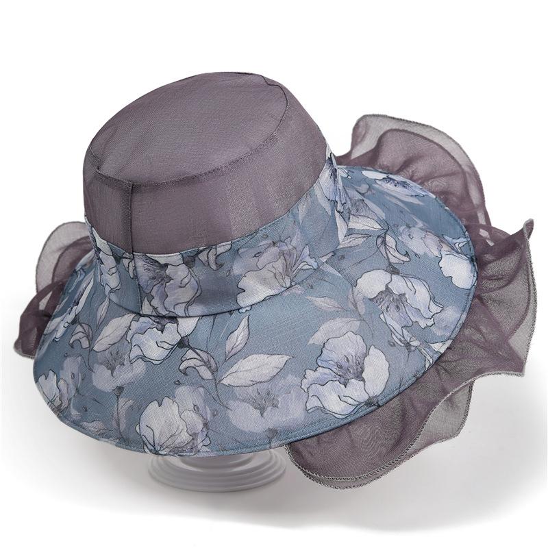 

Шляпа женская летняя тонкая прохладная шляпа новая солнцезащитная панама уличная с большими полями складная пляжная шляпа M（56-58cm） серый