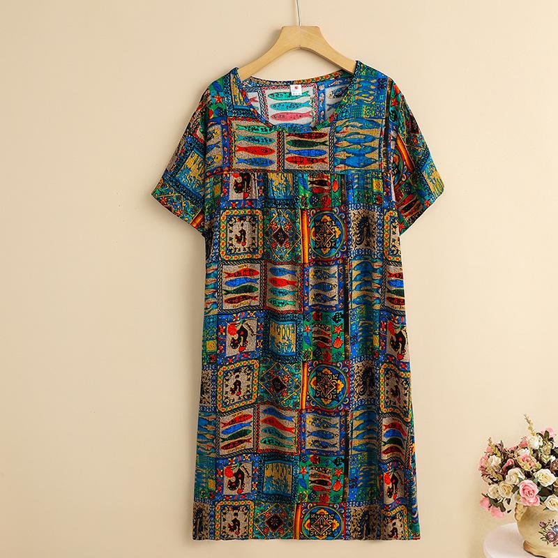 Mom summer dress medium and long pure cotton silk nightdress year-old new Chinese women's knee skirt