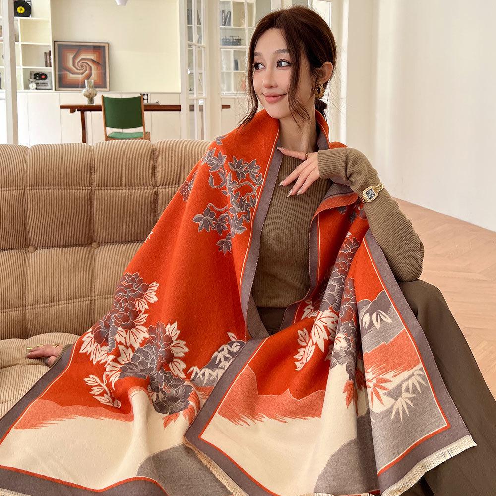 Yiwang Jiangnan Imitation Cashmere Jacquard Scarf - High-End Retro Shawl for Autumn/Winter