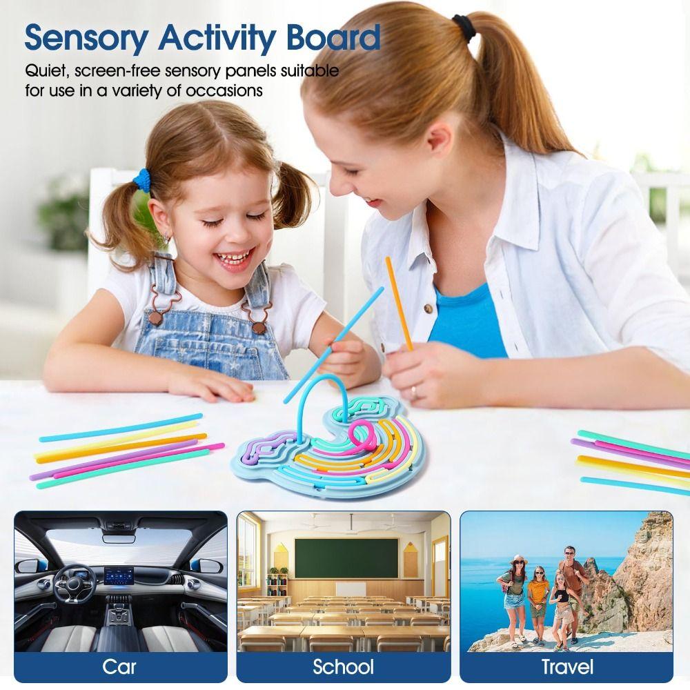 12 Strings Sensory Activity Board Silicone Rainbow Sensory Toys New Fidget Toy  Kids Adults