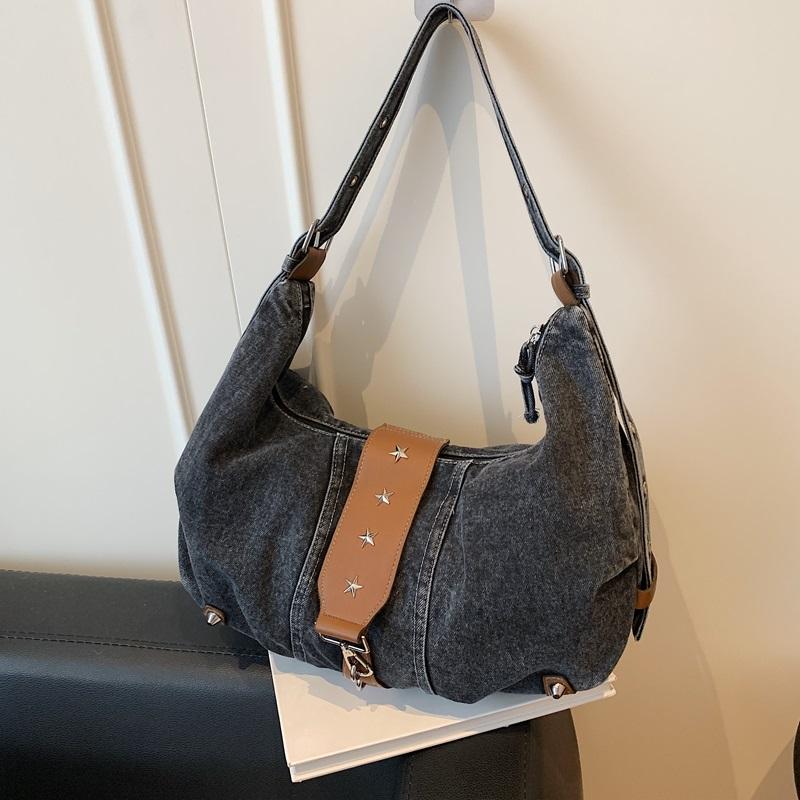 Vintage Large Capacity Denim Bag Women's Shoulder Underarm Bag Commuter Crossbody Bag