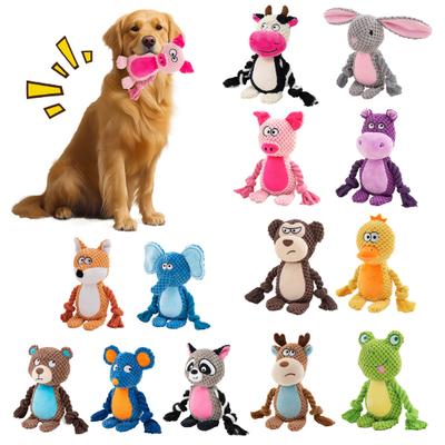 Plush Dog Chew Toy Squeaky Plush Animal Dog Toy Soft Stuffed Animals with Rope Legs