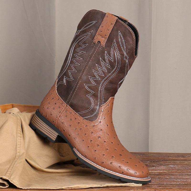 

882 Ковбойские сапоги Внешняя торговля большой размер мужские западные ковбойские сапоги вышитые ретро квадратный носок рыцарские сапоги 47 коричневый