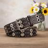 Double Row Needle Buckle Hollow Rivet Belt Adjustable Black Leather Waistbands  Women