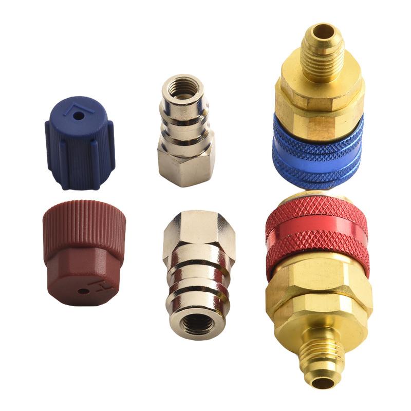 2X Car A/C Air Condition Low/High R134 Quick Coupler Extension Adapters 1 X Blue Quick Coupler(With Cap)  1 X Red Quick Coupler(