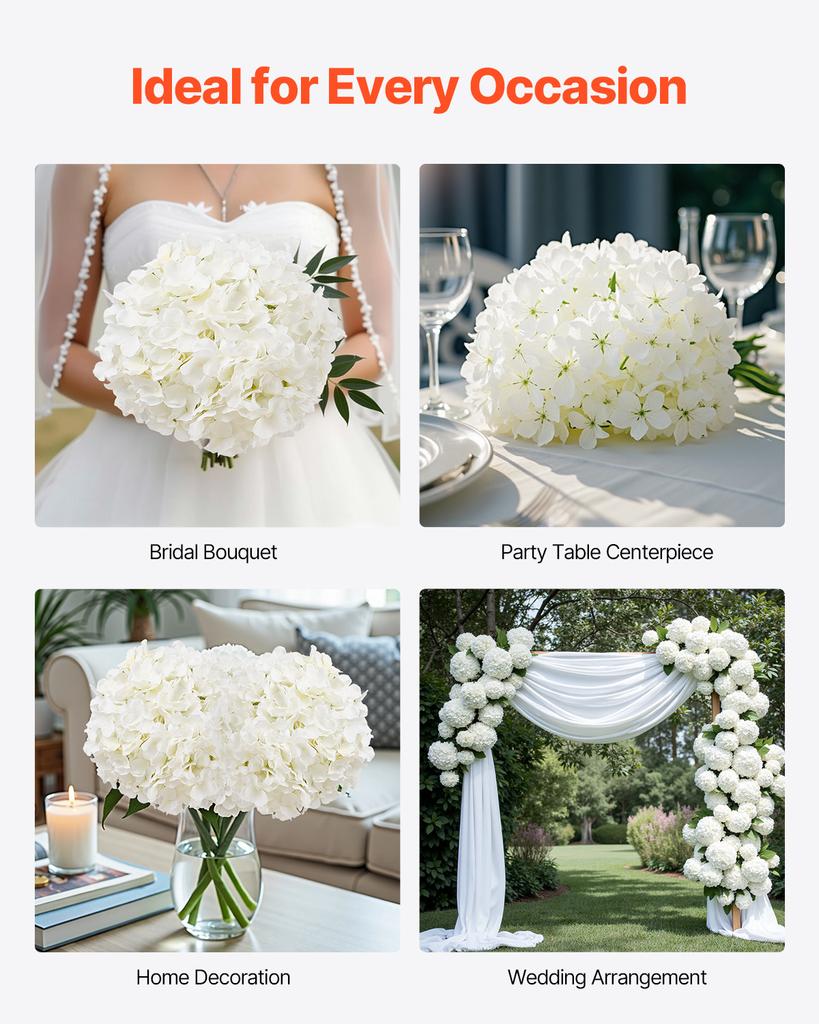 SucceBuy Artificial Flowers Real Looking White Silk Fake Hydrangea Bulk Faux Bridal Shower with Stem for DIY Wedding Bouquets