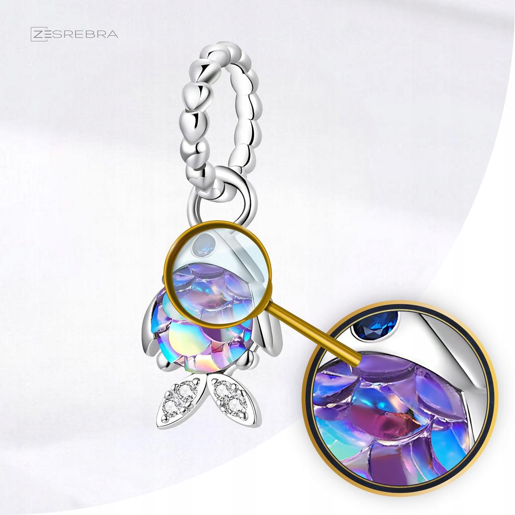 Holographic Fish Charms, 925, Opal Fish Pendant Bead
