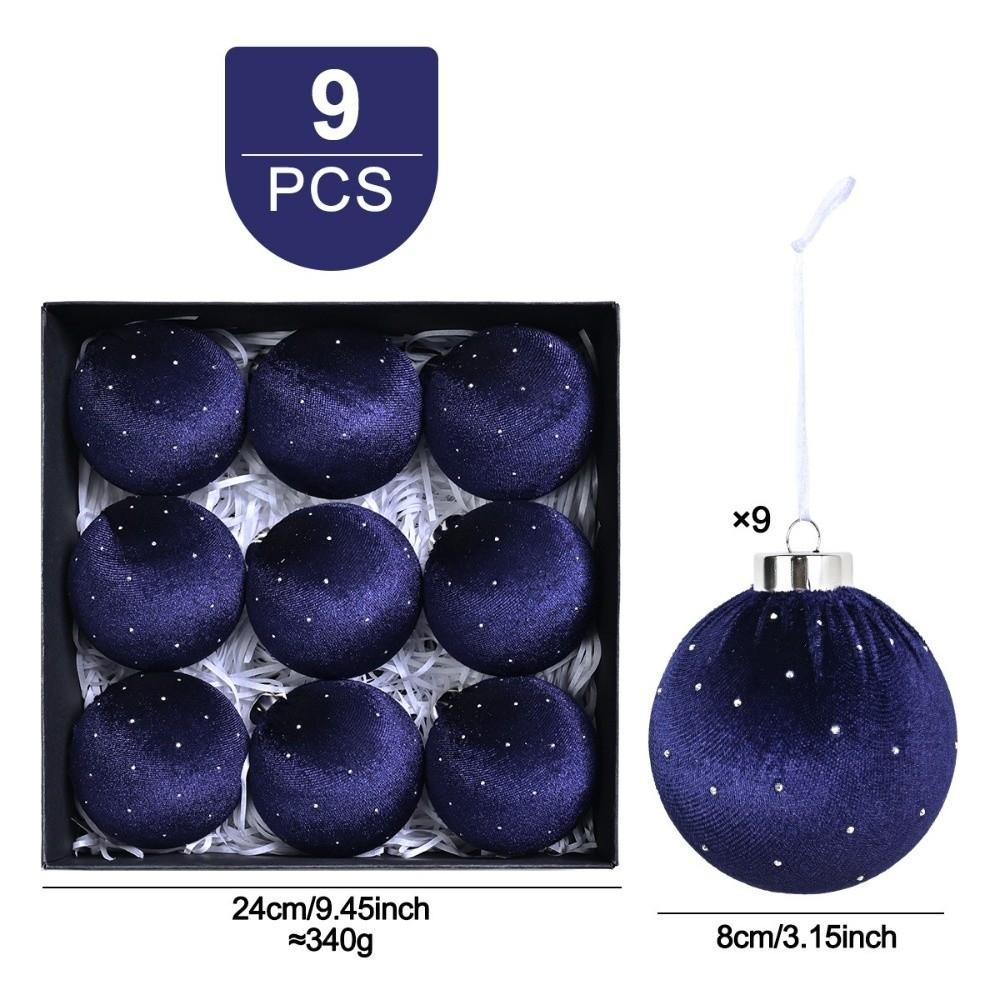 9pcs/set 8cm Velvet Christmas Balls Glitter Xmas Tree Pendant Merry Christmas Decor