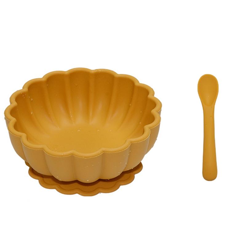 

Cute Silicone Bowl Children s Supplementary Food Bowl BPA-Free Waterproof Plate Lace Silicone Bowl-B61B жовтий