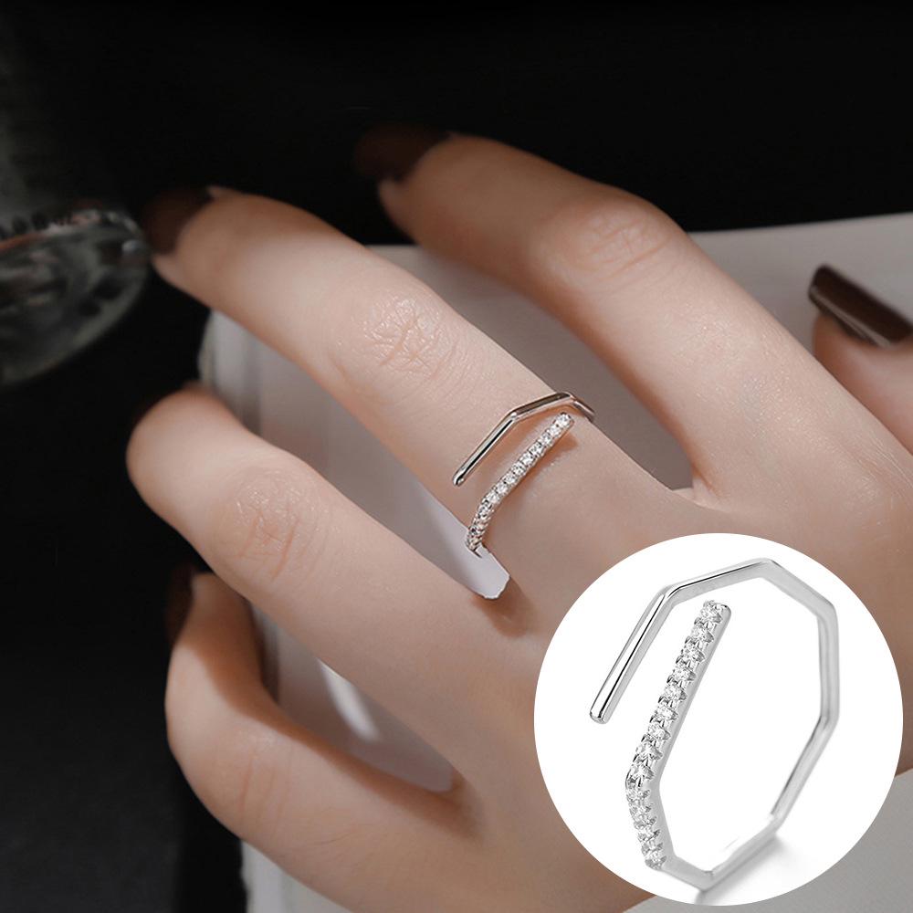 Exquisiter offener Goldring: Japanischer & Koreanischer Stil, Dünnes Band mit Diamanten besetzt, Stapelbarer & Eleganter Fingerschmuck