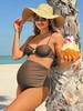 Women's High-Waisted Two-Piece Brown Swimsuit with Adjustable Shoulder Straps
