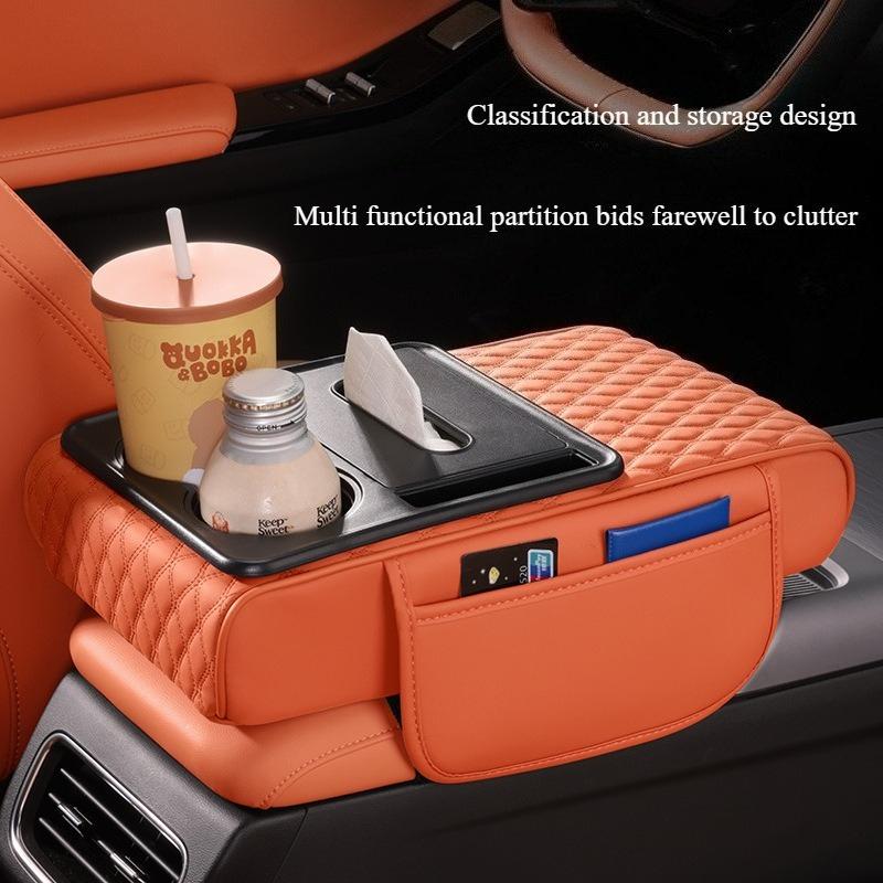 Multi-Functional Car Armrest Box Pad Height Increasing Pad Center Armrest Tissue Box Storage Bag Water Cup Holder