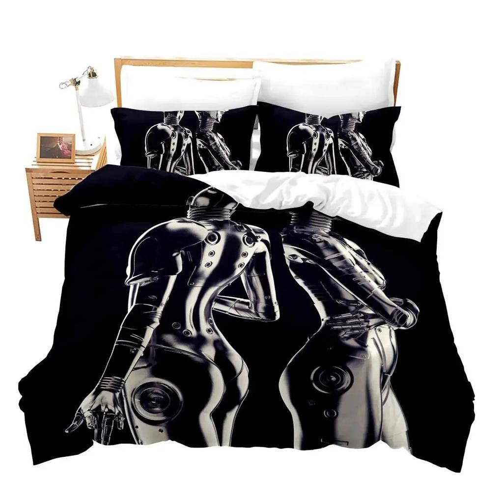 Robot Duvet Cover Set, 3D Modern Science Fiction Cool Robot Bedding Sets Full Size Futuristic Machine Comforter Cover Set