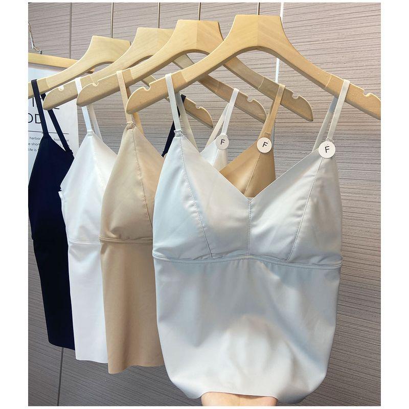 

Майка-топ маленькая белая, нижнее белье, с подкладкой, из ледяного шелка, с V-образным вырезом, жилет с красивой спинкой, женская, легко сочетается с топами, французская открытая спина, верхняя одежда, летняя Grey All yards