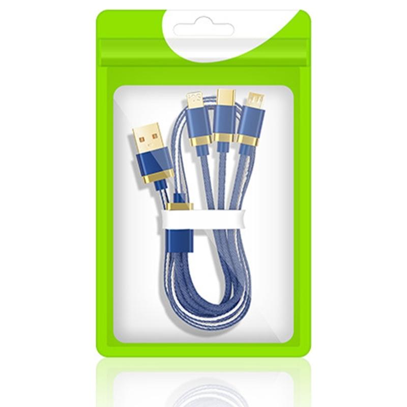 

Triple Head Charging Cable Fast Charging Technology Simultaneous Power Delivery Braided Cord for Multiple Devices синій