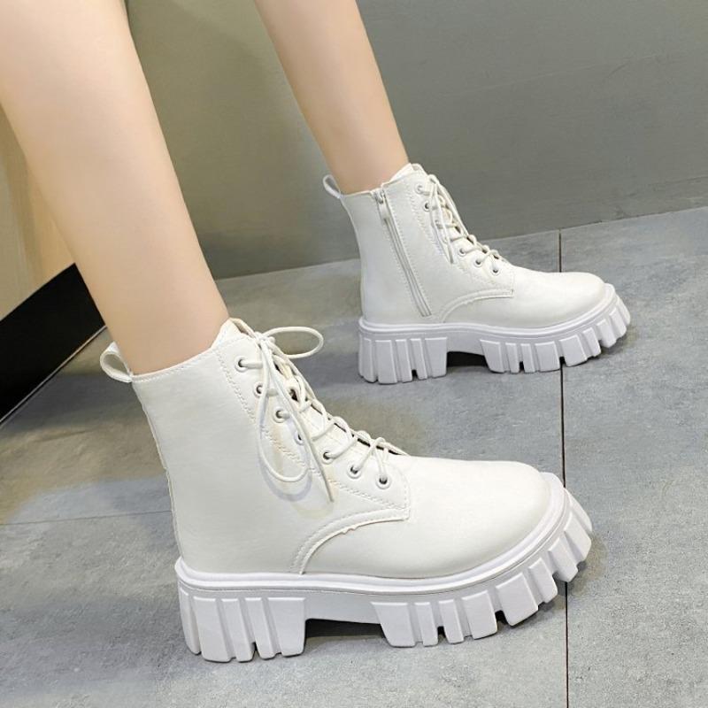 Short Martin Boots Women's Autumn and Winter New Fashion Medium Tube Women's Shoes Platform-soled Lace-up Side Zipper Women's Boots