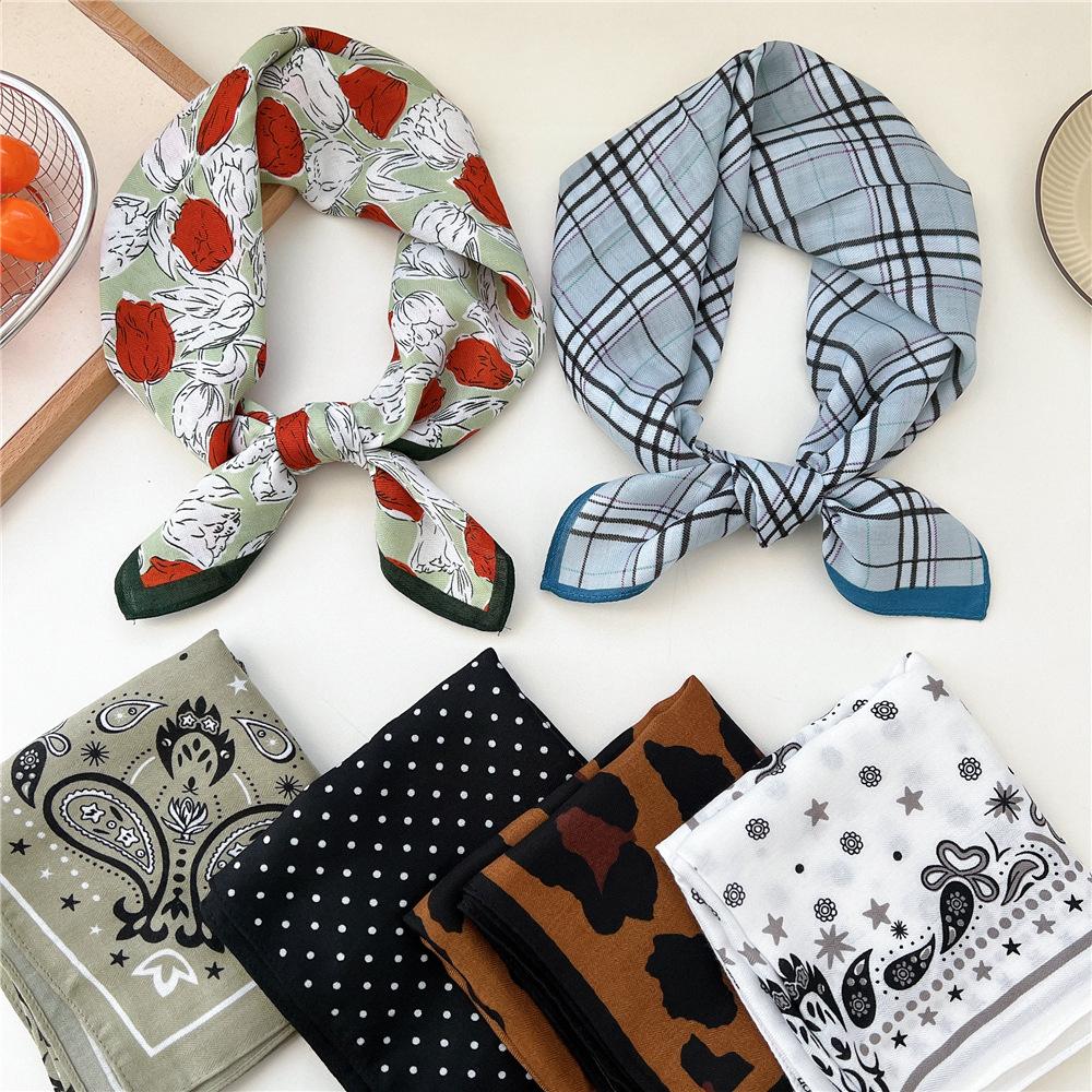 Paisley Flower Print Handkerchief Soft Cotton Linen Head Neck Scarves Hair Scarf Neckerchief Headscarves Square Scarf Headband