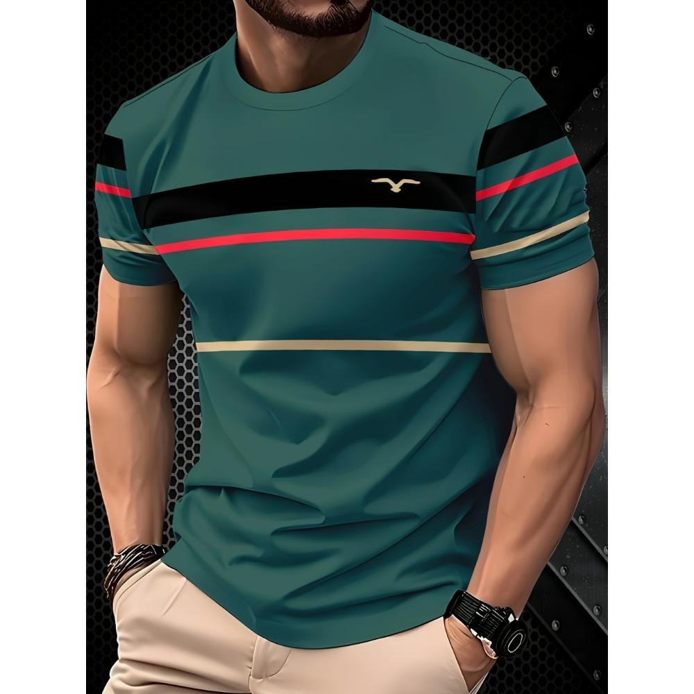 Men s minimalist striped T-shirt short sleeved casual 2XS