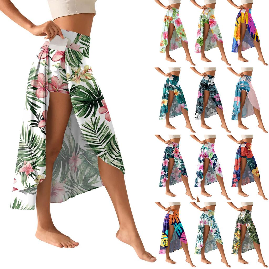Women's Fashion Casual Printed Slit Ruffle High Waisted Fluttering Shorts Skirt