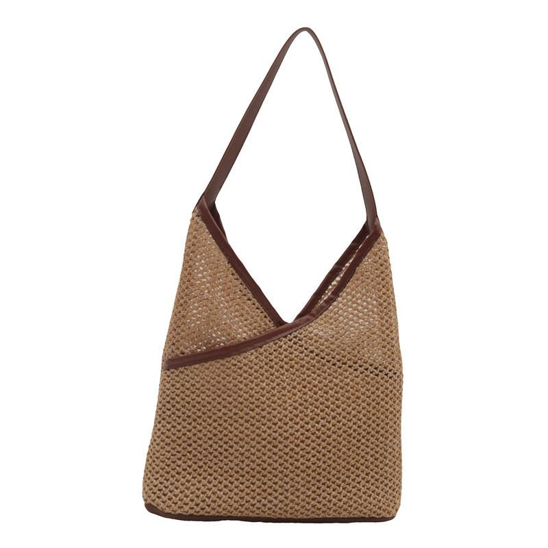Vintage Woven Tote Bag Stylish Large Capacity Shoulder Bag For Women In Black White Brown And Khaki