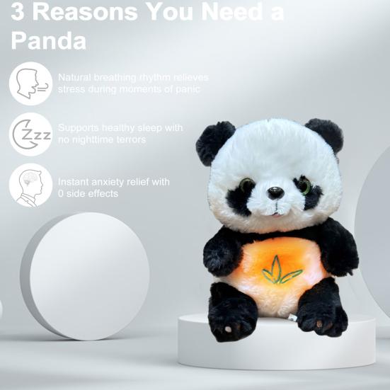 Panda Bear Plush Toy with Sound Light Sensing Soft Comfortable Stuffed Animal for Anxiety Relief Soothing Sleep Companion with Musical Lights Rhythmic