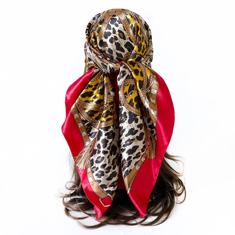 90cm Faux Silk Satin Square Scarf – Leopard Print Silk Scarf for Women, New Style Headscarf and Shawl