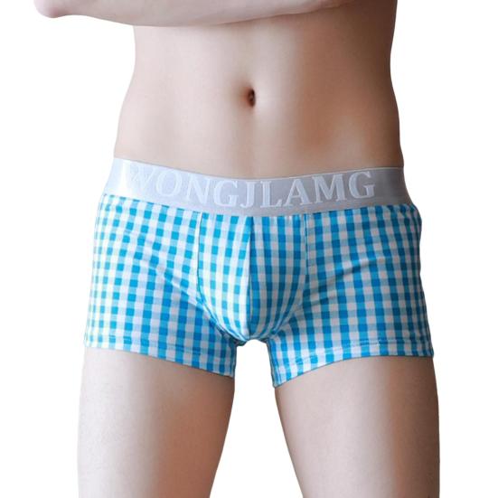 Men Casual Underwear Mid-rise Letter Plaid Print Patchwork Design Shorts Briefs 3D U-convex High Elasticity Panties