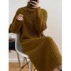 Autumn and Winter Turtleneck Long Twist Knitted Skirt Women's Loose Thickened Warm Sweater Skirt Knee Dress Tide