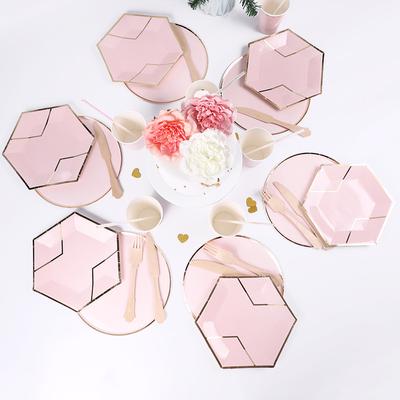 Light Pink Series Party Tableware Romantic Theme Disposable Paper Cup Plates Children's Birthday Valentine's Day Decor Supplies