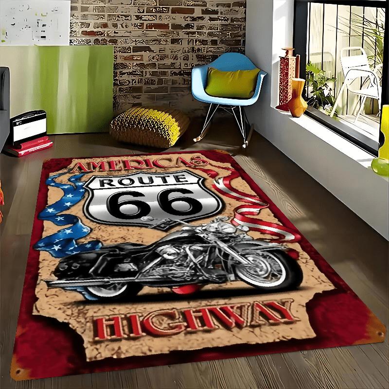 Motorcycle Design Non-Slip Floor Mat Washable Decorative Area Rug for Living Room Bedroom Gaming Room Home Decor