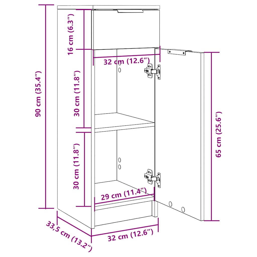 Badschrank Sonoma-Eiche 32x34x90 Cm Holzwerkstoff