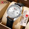 Oufanni Unisex Luminous Quartz Watch with Sunburst Dial and Waterproof Leather-Steel Band.