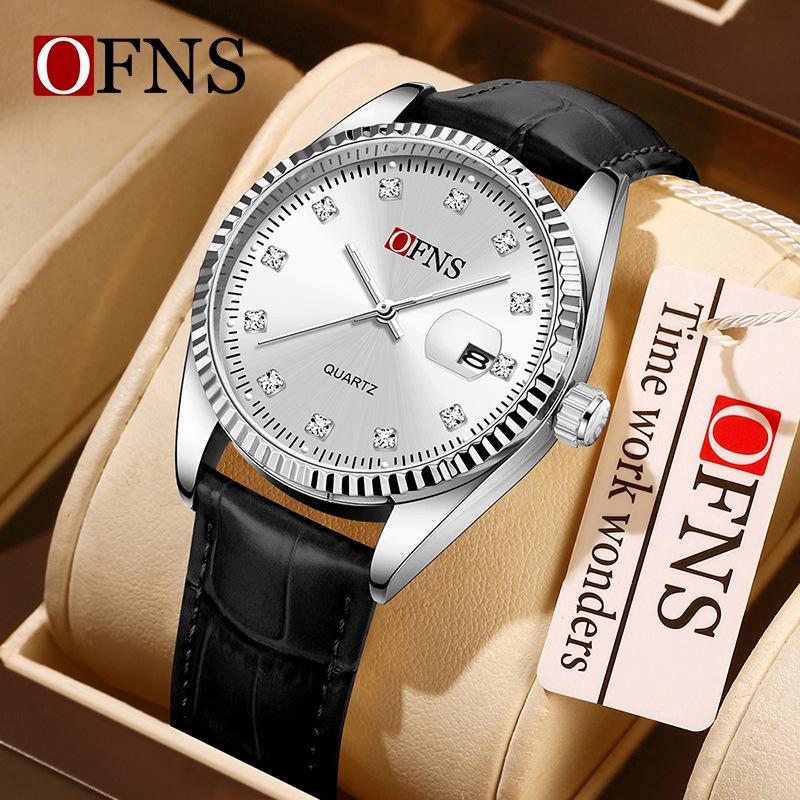 Oufanni Unisex Luminous Quartz Watch with Sunburst Dial and Waterproof Leather-Steel Band.
