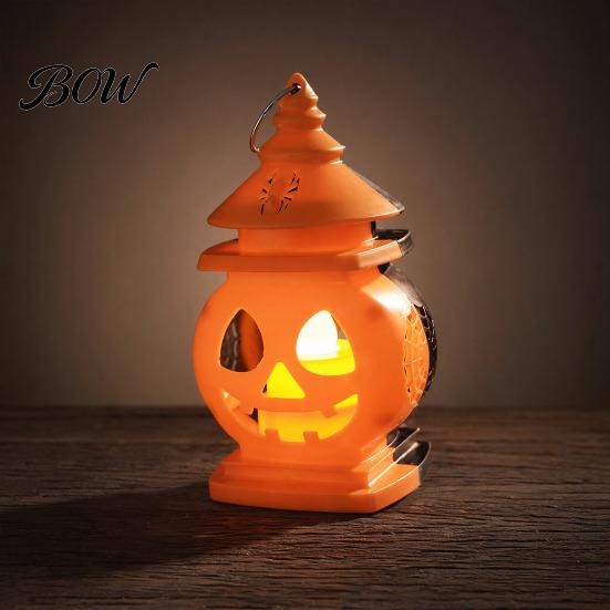 Portable Halloween Hand Lantern Castle Pumpkin Lantern, Handheld Glowing Jack O Warm White LED for Kids, Spooky Party Decoration Prop, Night Light Toy