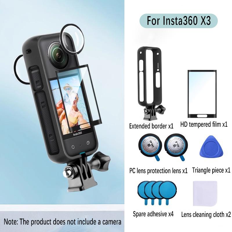 Suitable for Insta360 X3 camera accessories plastic protective frame, tempered film, PC lens protector