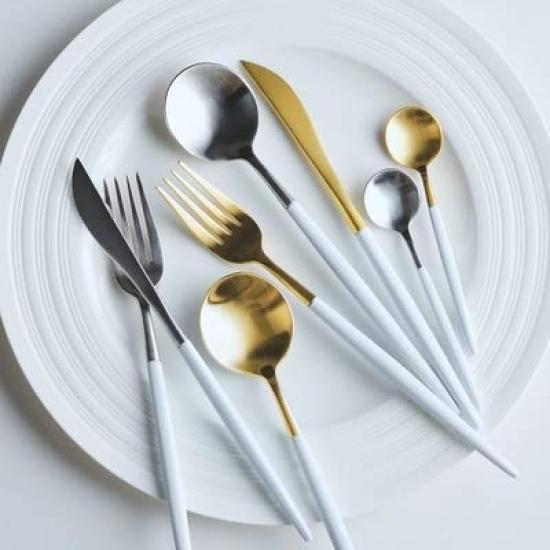 Minky Besteck Besteckset Gold Stilvolles Geschirr Edelstahl Dinner Besteckset Messer Löffel Gabel Set Steakmesser Tafelmesser Dessertlöffel Pasta