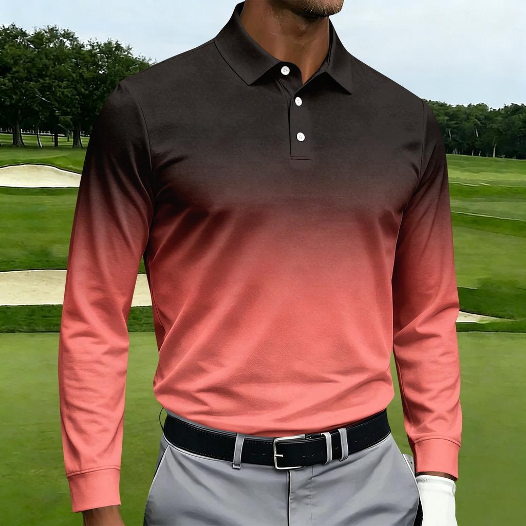 Men's Long Sleeve Casual Printed Sport Shirt with Turn-Down Collar and Single Breasted Front