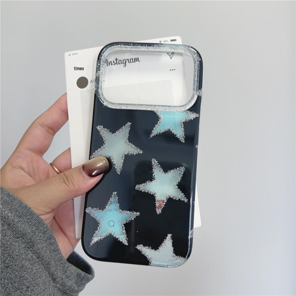 Black Glitter Stars iPhone 17 Pro Drop-proof Case, Compatible with 16 Pro Max & 15 Pro, Korean Style