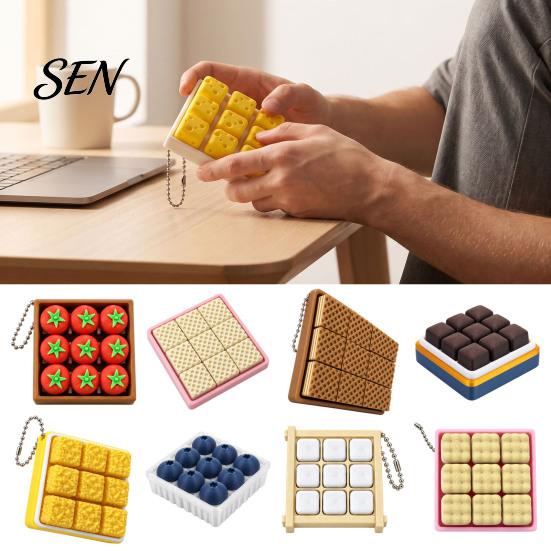 PLA 3D Printed Pendants 9-Square Fidget Clicker Toy, Simulation Fruit Cookie Pressing Portable Desk Fidgets Keychain, Click Stress Relief Desktop
