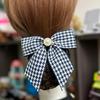 Houndstooth Bow Hair Clip with Bun Net - Professional Daily Hair Accessory HF332