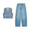 Women's Spring Clothing Balloon Style High Waist Jeans 3777025 V Neck Sleeveless Denim Vest 3777024
