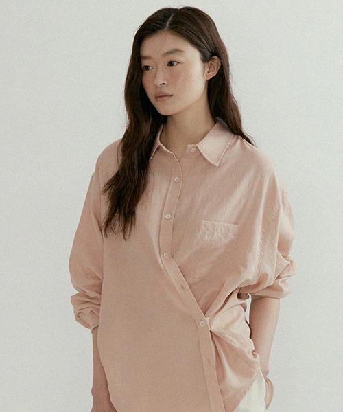 Lingseoul Linen Bamboo Blended Wrap Shirt-Pink