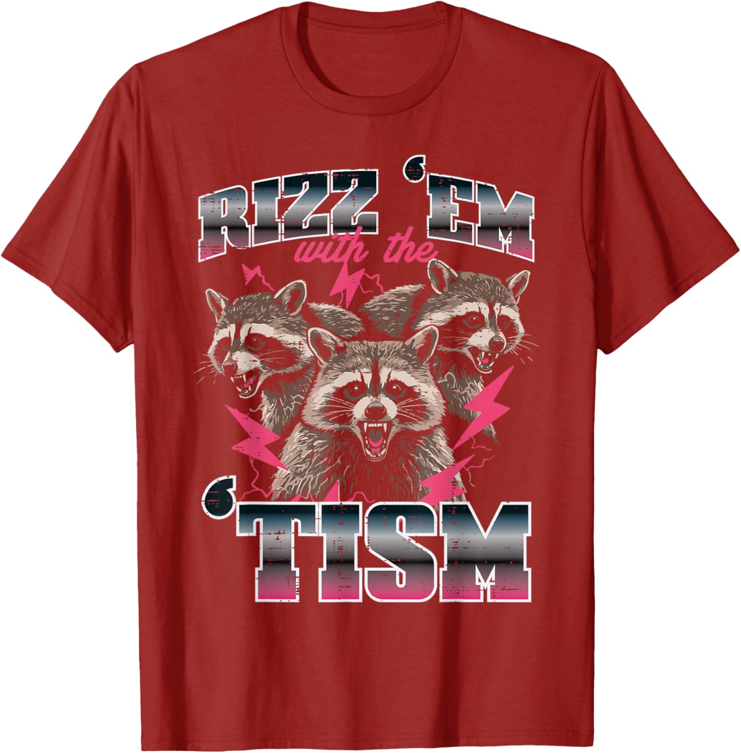 Rizz Em With Tism Raccoon Meme Graphic Tee Funny Autism Awareness Casual Short Sleeve TShirt S