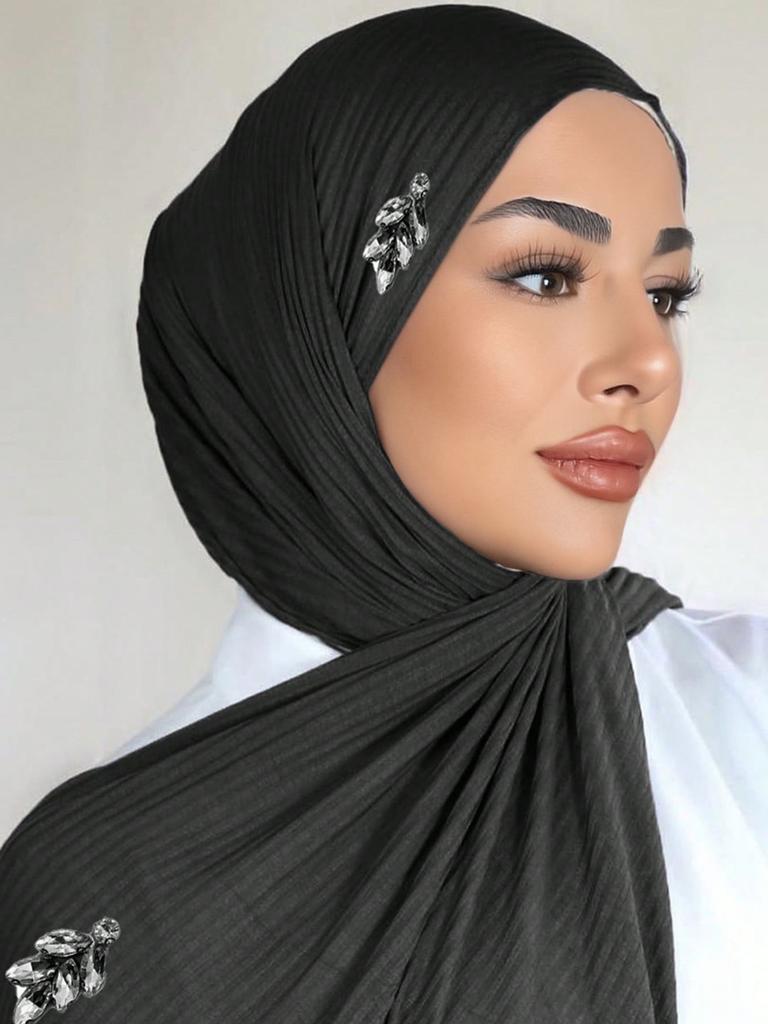New Diamonds Ribbed Jersey Hijab Crepe Rhinestone Scarf Muslim Plain Soft Shawls Islamic Wraps Headband for Women