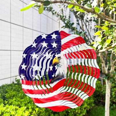 American Flag Spinner Wind Spinner for Garden Yard Patriotic 2D Stainless Steel July 4th Decor Indoor Outdoor Hanging Ornament