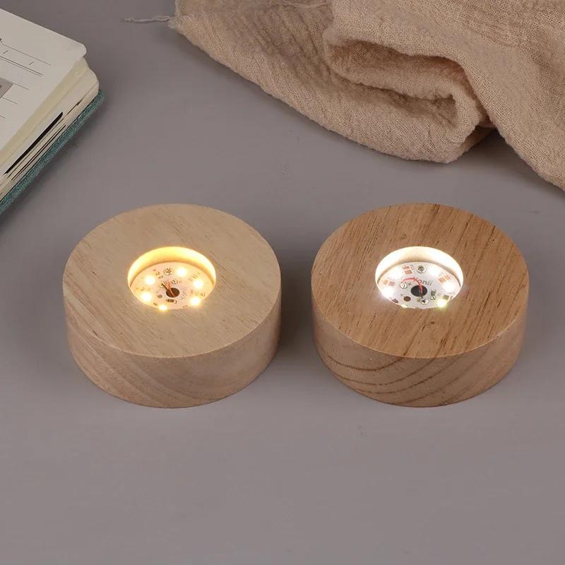 Xiaomi Battery Operated 8/10cm Round Wooden LED Light Dispaly Base Stand Holder able Night Lamp Base Crystal Glass Resin Art Ornaments