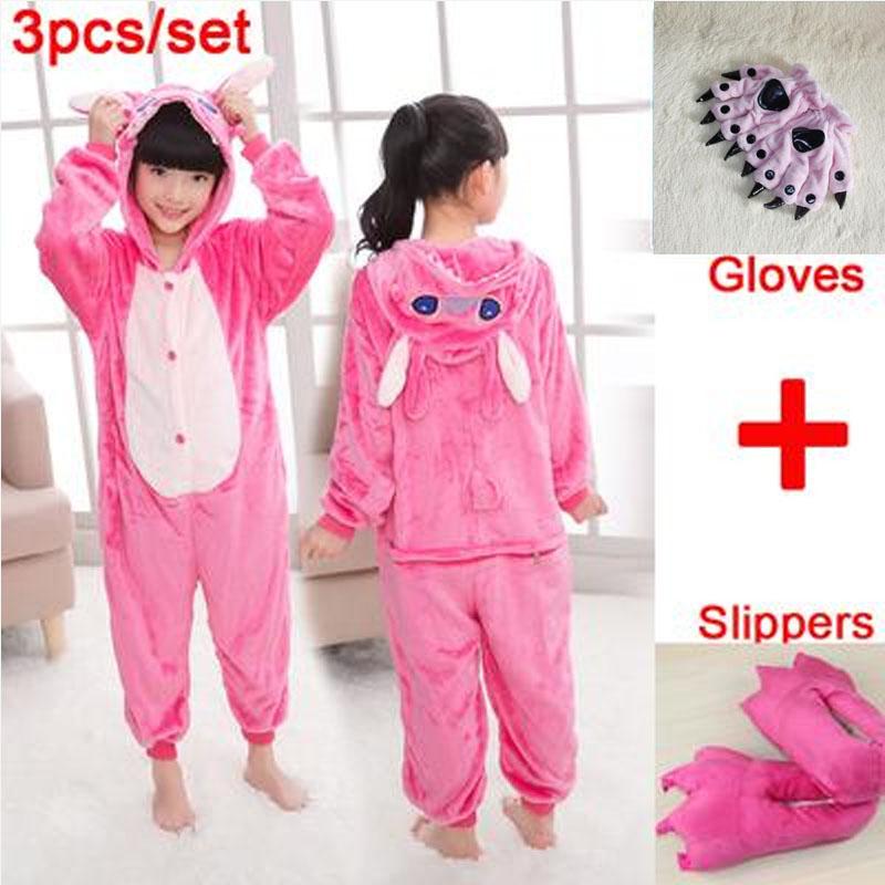 3 teile/satz Kinder Kinder Pyjamas Kigurumi Cosplay Kostüm Tier Nachtwäsche Anzug + Schuhe + Handschuhe