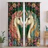 2pcs Unicorn Princess Curtains - Enchanted Floral and Fantasy Art Design   Semi-Transparent Polyester Drapes for Bedroom and Livi