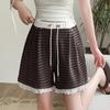 2026 New Style Striped Maternity Shorts with Lace Trim for Petite Women – Casual Wide-Leg Summer Pants Without Belly Support